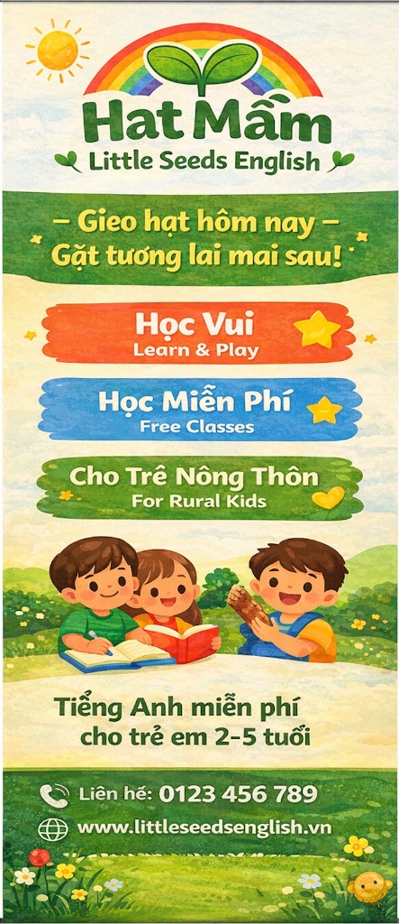 Little Seeds English roll-up standee: Learn and Play, Free Classes, For Rural Kids
